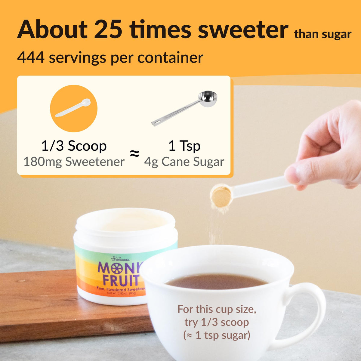 NAMANNA monk fruit sweetener baking jar ideal for sugar-free recipes.