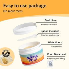 NAMANNA monk fruit sweetener ingredients label highlighting vegan, non-GMO status.