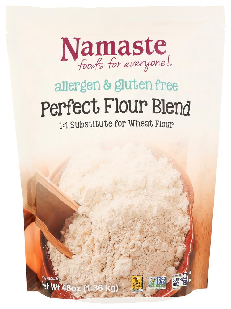 Namaste Foods Perfect Flour Blend packaging, gluten-free baking option for everyday recipes.