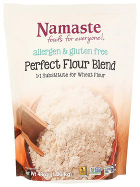 Namaste Foods Perfect Flour Blend packaging, gluten-free baking option for everyday recipes.