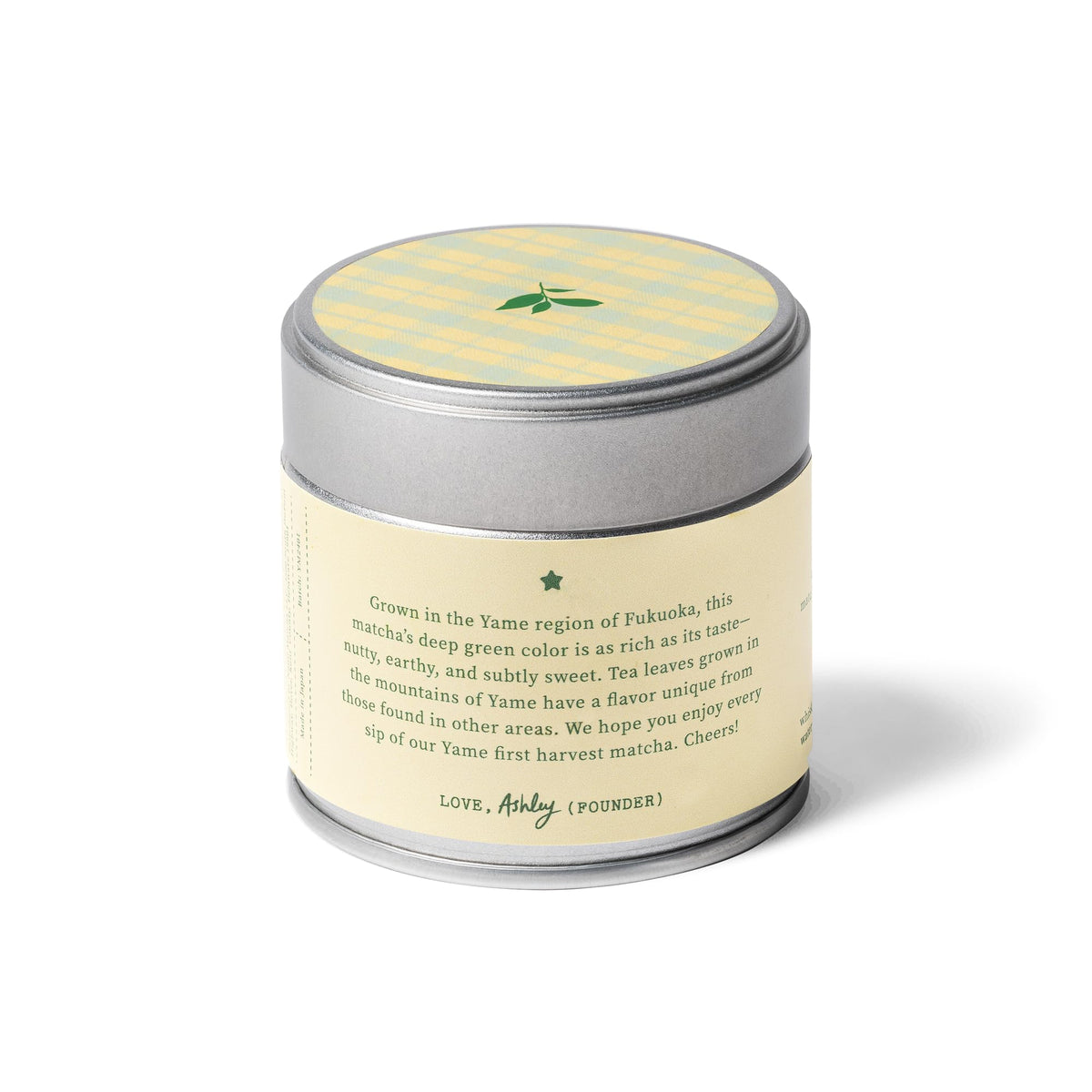 Nami Matcha Yame matcha powder packaging showing resealable tin for freshness