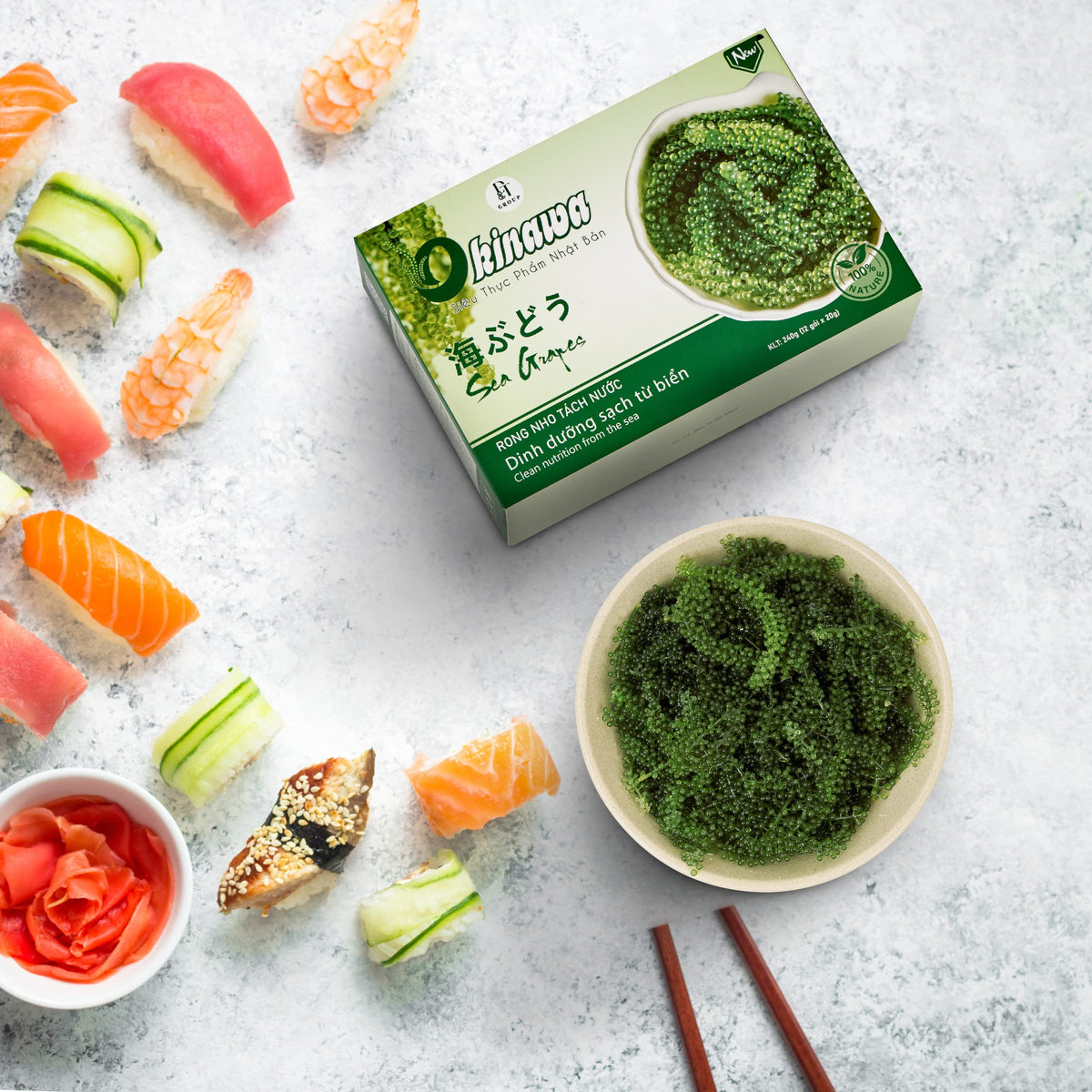 NAMISO green caviar packaging emphasizing natural ingredients