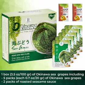 NAMISO Okinawa Sea Grapes pack back label shows ingredients and date for quick quality checks.
