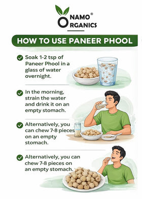 Namo Organics Paneer Dodi Phool bottle closeup highlights aroma and premium packaging