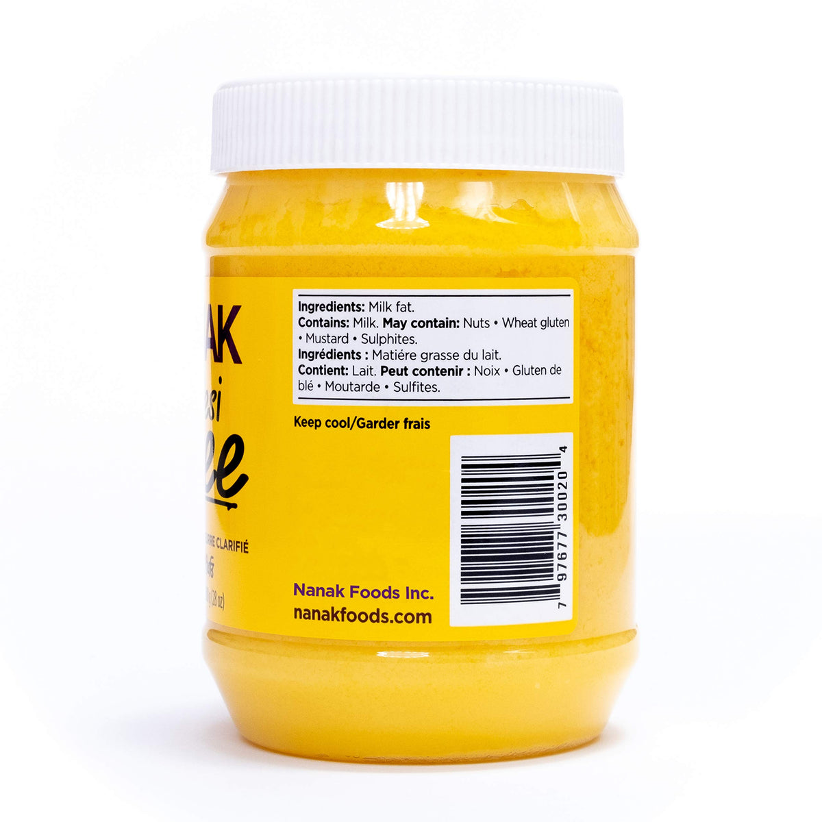 Nanak Desi Ghee jar closeup shows smooth texture for dairy-free recipes