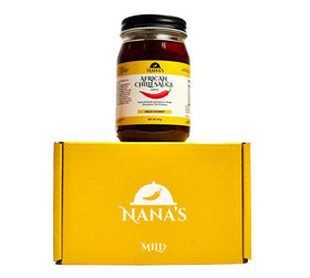 Nanas Kitchen Nana Shito Ghana Chili Sauce bottle highlighting fresh chili and shrimp for bold flavor