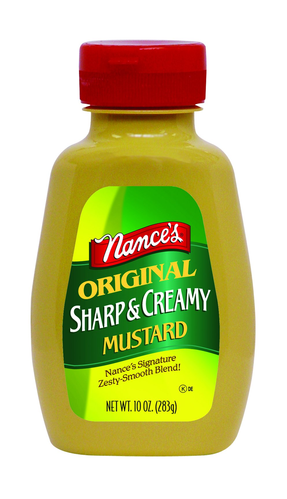Nance's Sharp & Creamy Mustard bottle with tangy-smooth flavor, perfect for sandwiches.