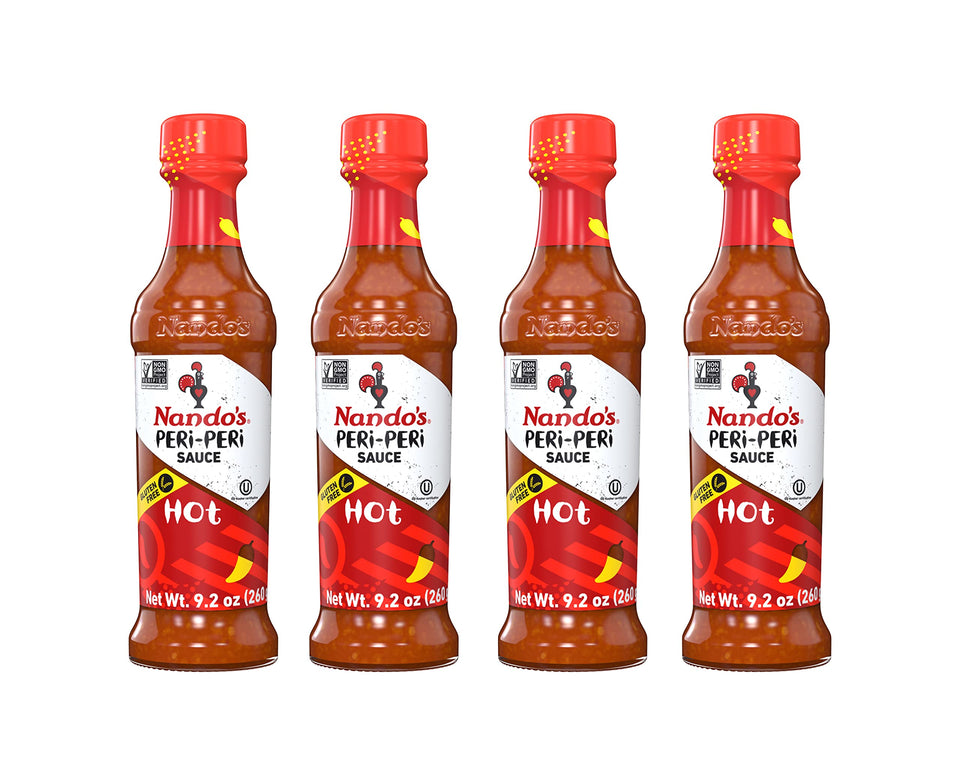 Nando's Hot PERi-PERi sauce bottle highlighting bold garlic and herb heat