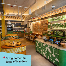 Nando's PERi-PERi label close-up highlighting gluten-free and non-GMO notes
