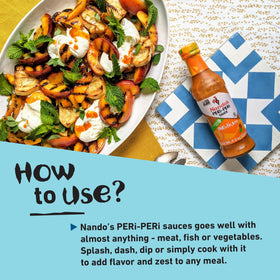 Nando's PERi-PERi lemon and herb bottle brightening meats and vegetables