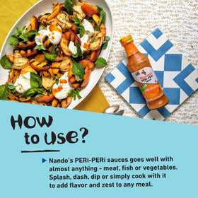 Nando's Peri-Peri medium sauce being poured for quick marinades.