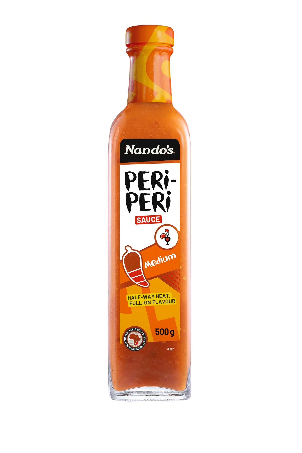 Nando's Peri-Peri Sauce Medium bottle ideal for marinating chicken with bold flavor.