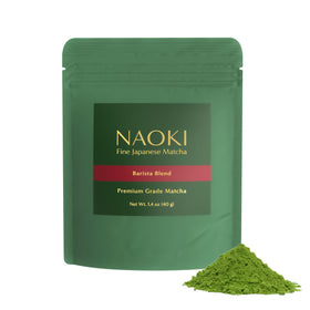 Naoki Matcha Barista Blend packaging highlights premium quality for daily latte or baking use.