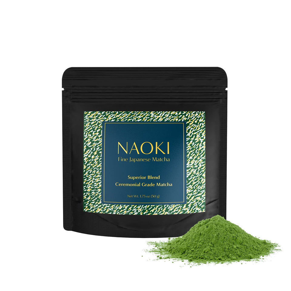Naoki Matcha Superior bottle pour shows freshness preserved aroma and flavor