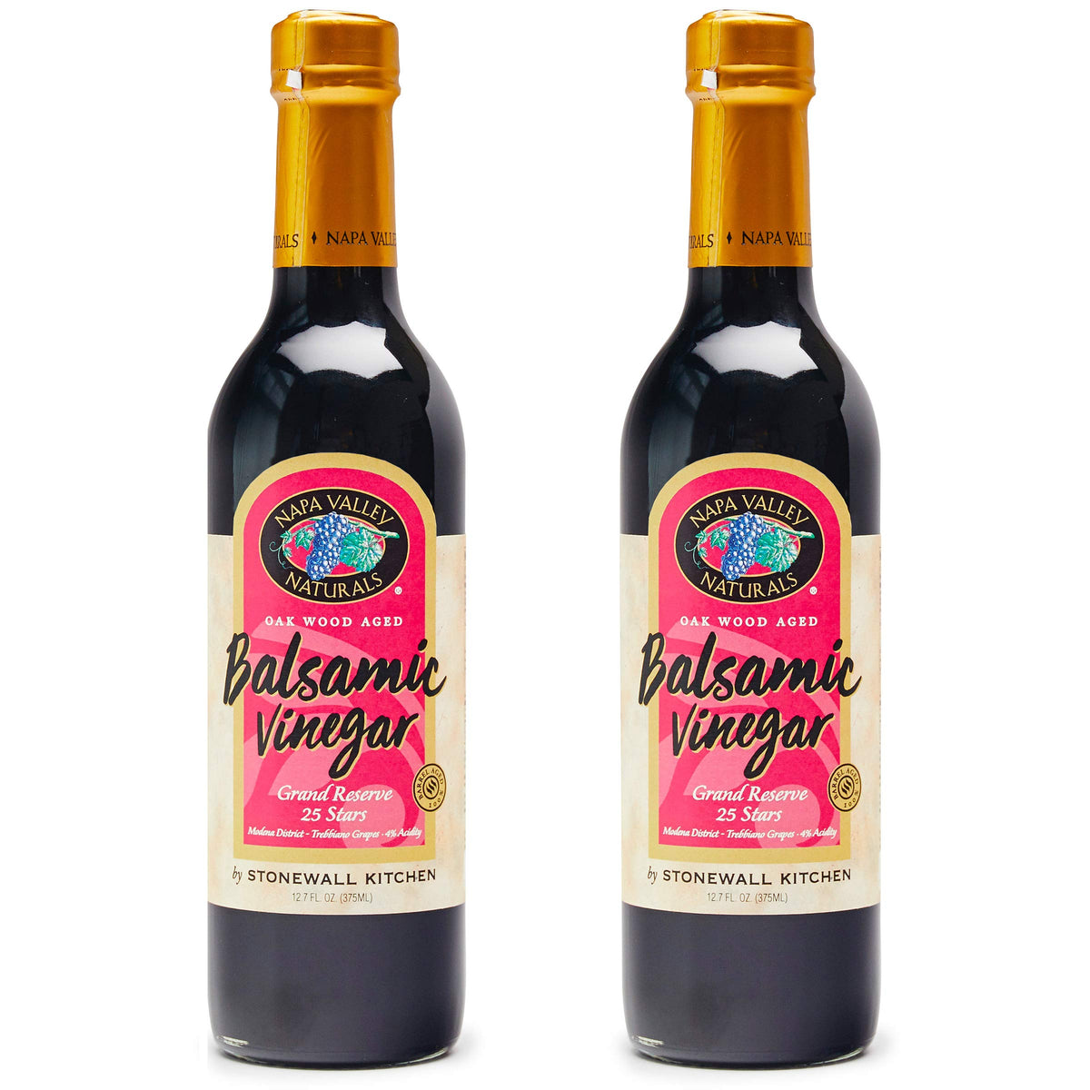 Napa Valley Naturals Grand Reserve balsamic bottle on kitchen shelf for elegant drizzle.