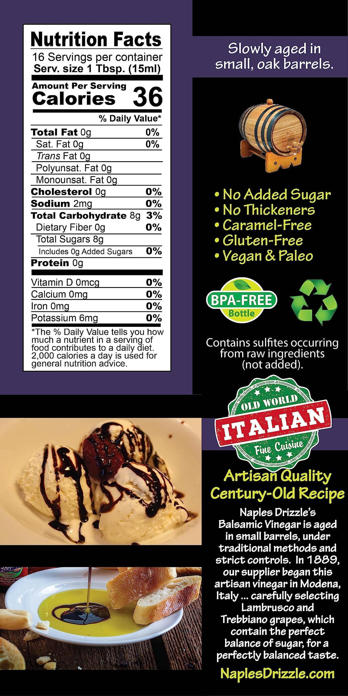 Naples Drizzle Traditional Balsamic Reduction drizzle on crusty bread elevates appetizers.
