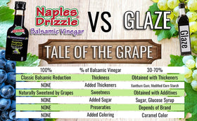 Naples Drizzle Traditional Balsamic Reduction bottle close up shows deep amber color.