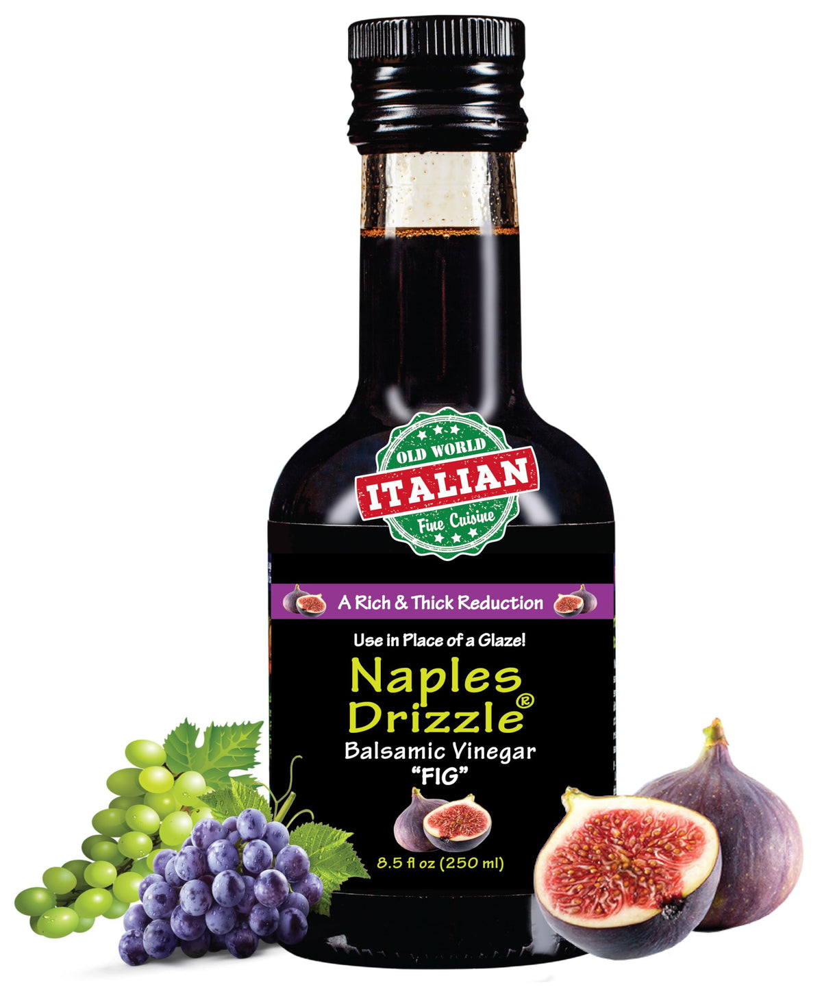 Naples Drizzle FIG reduction glaze bottle adds glossy fig richness to dishes.
