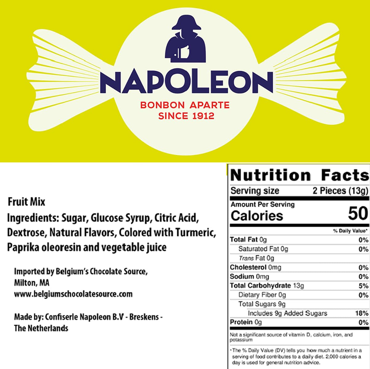 Napoleon Sour Fruit Balls fruit mix image highlighting lemon, orange, cherry, pineapple.