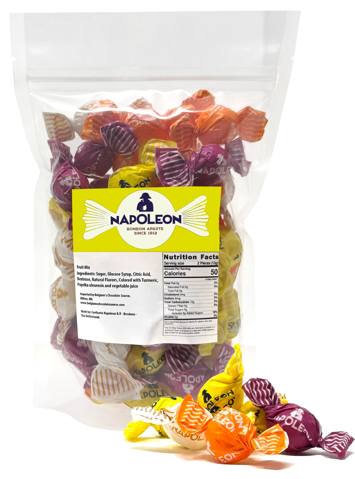 Napoleon Sour Fruit Balls pack showcasing a gluten-free, vegan-friendly treat.
