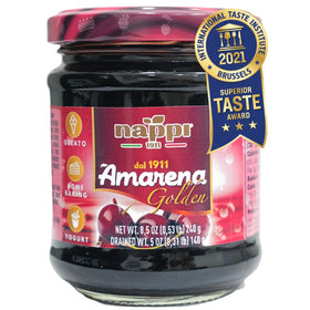Nappi 1911 Amarena cherries bottle ready for premium cocktail garnish and dessert topping.