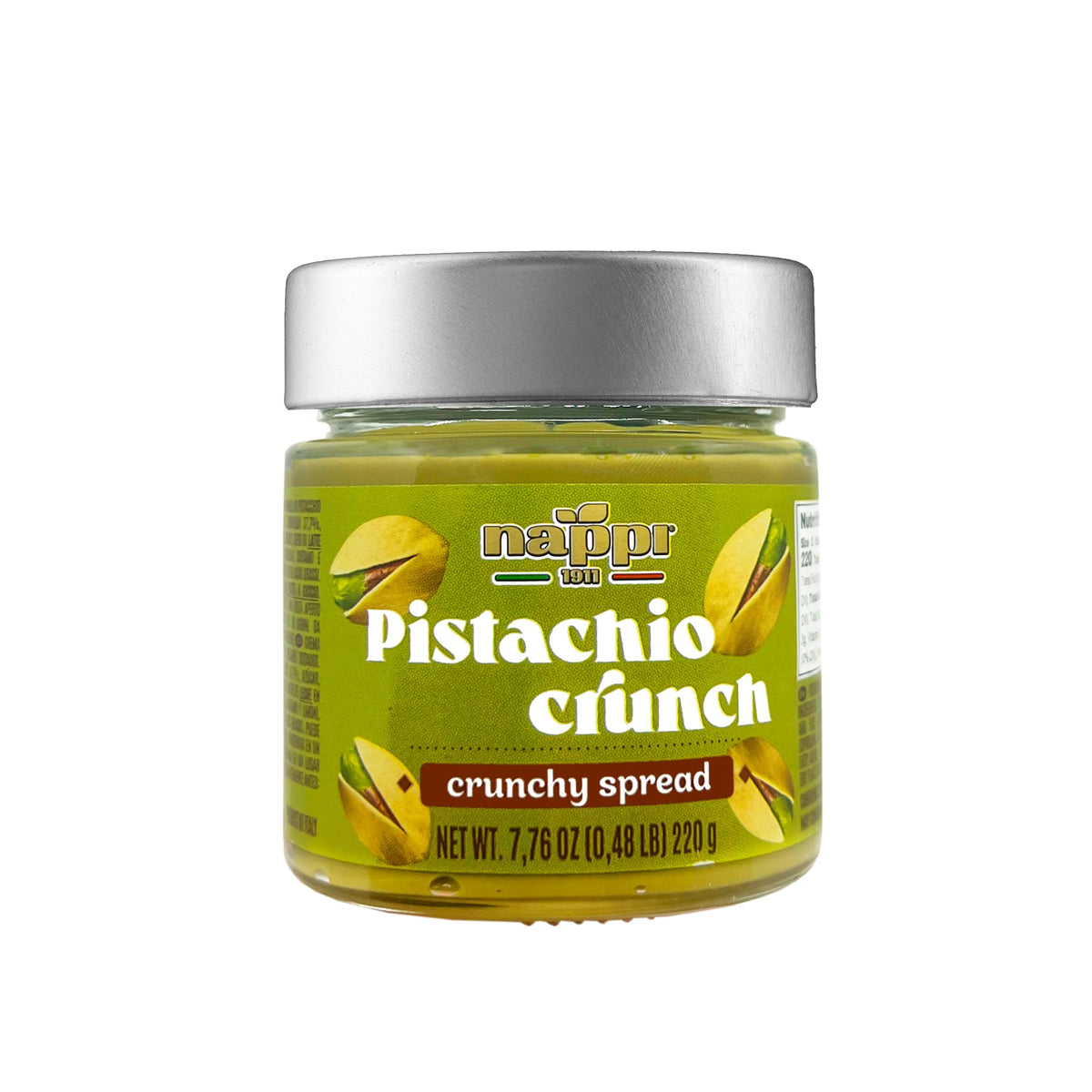 Nappi 1911 Crunchy Pistachio Butter packshot highlighting crunchy texture for toast and pastries.