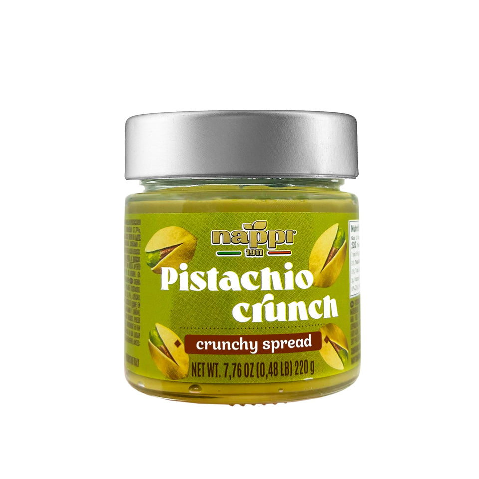 Nappi 1911 Crunchy Pistachio Butter packshot highlighting crunchy texture for toast and pastries.