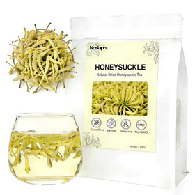 NASLAPH dried honeysuckle buds close-up for infusion with delicate floral aroma.
