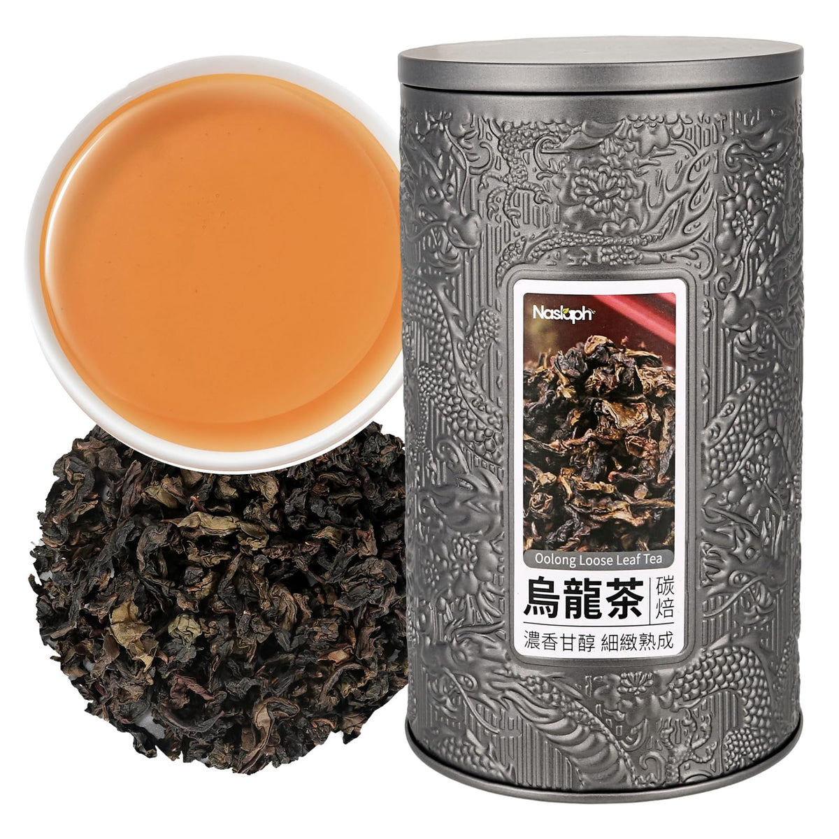 NASLAPH Roasted Oolong tea leaves close-up, rich caramel and nut notes.