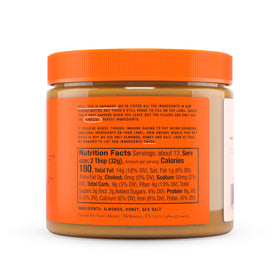 Nate's Honey Almond Butter label highlights three-ingredient formula for simple snacking.