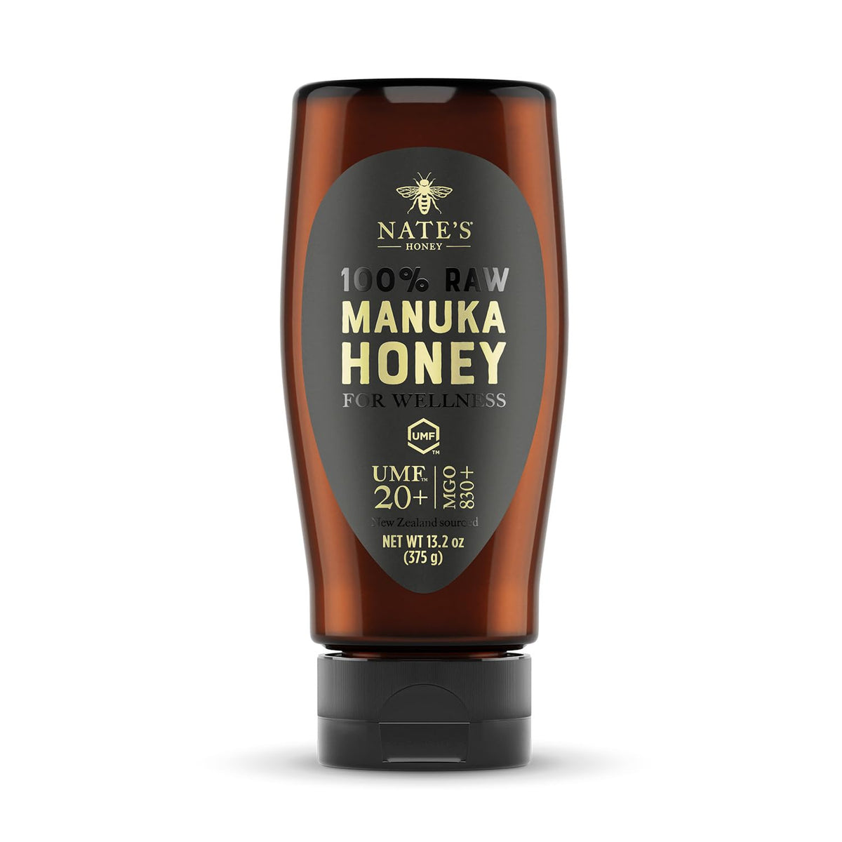 Nate's Honey Gold Edition bottle pour—smooth, mess-free serving for daily wellness.
