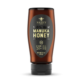 Nate's Honey Gold Edition bottle pour—smooth, mess-free serving for daily wellness.