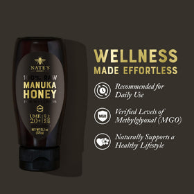 Nate's Honey Gold Edition squeeze bottle offers precise portions and mess-free use.