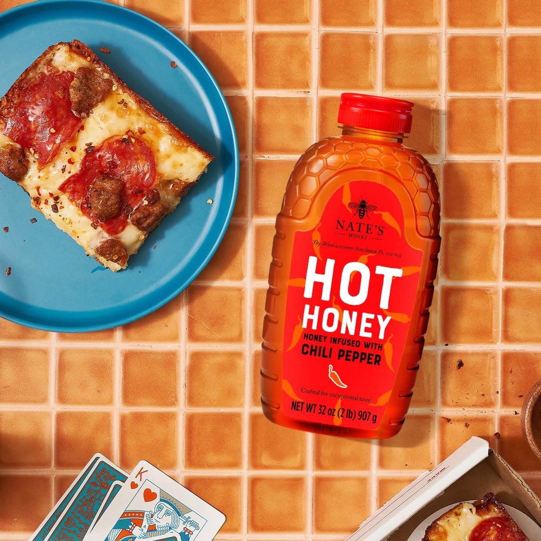 Nate's Hot Honey added to pizza highlights the sweet heat balance.