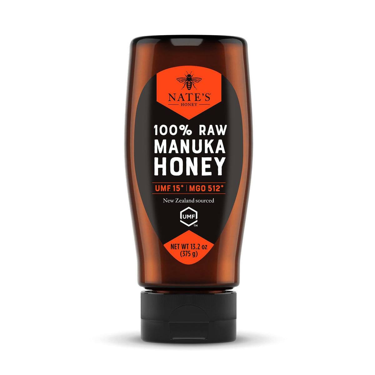 Nate's Manuka honey bottle cap close-up, ready for quick energy.