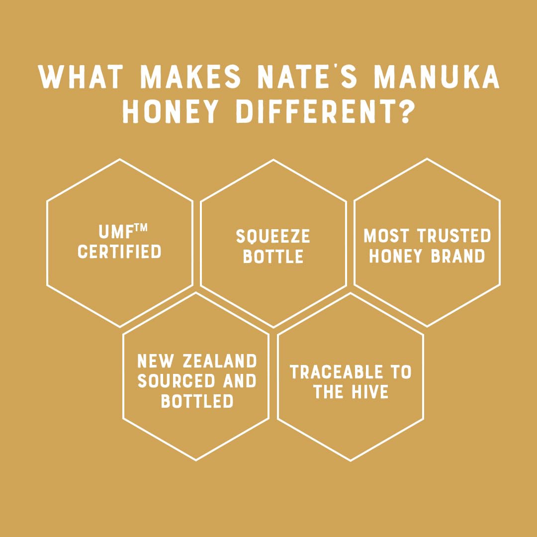 Nate's Manuka honey pour captures a smooth drizzle for tea or toast.