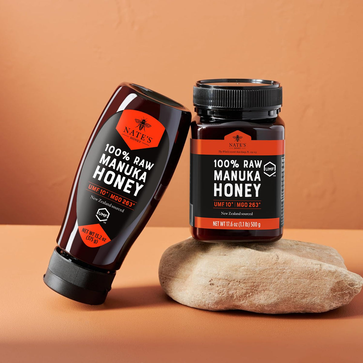 Nate's Manuka jar close-up reveals deep amber color and earthy aroma.