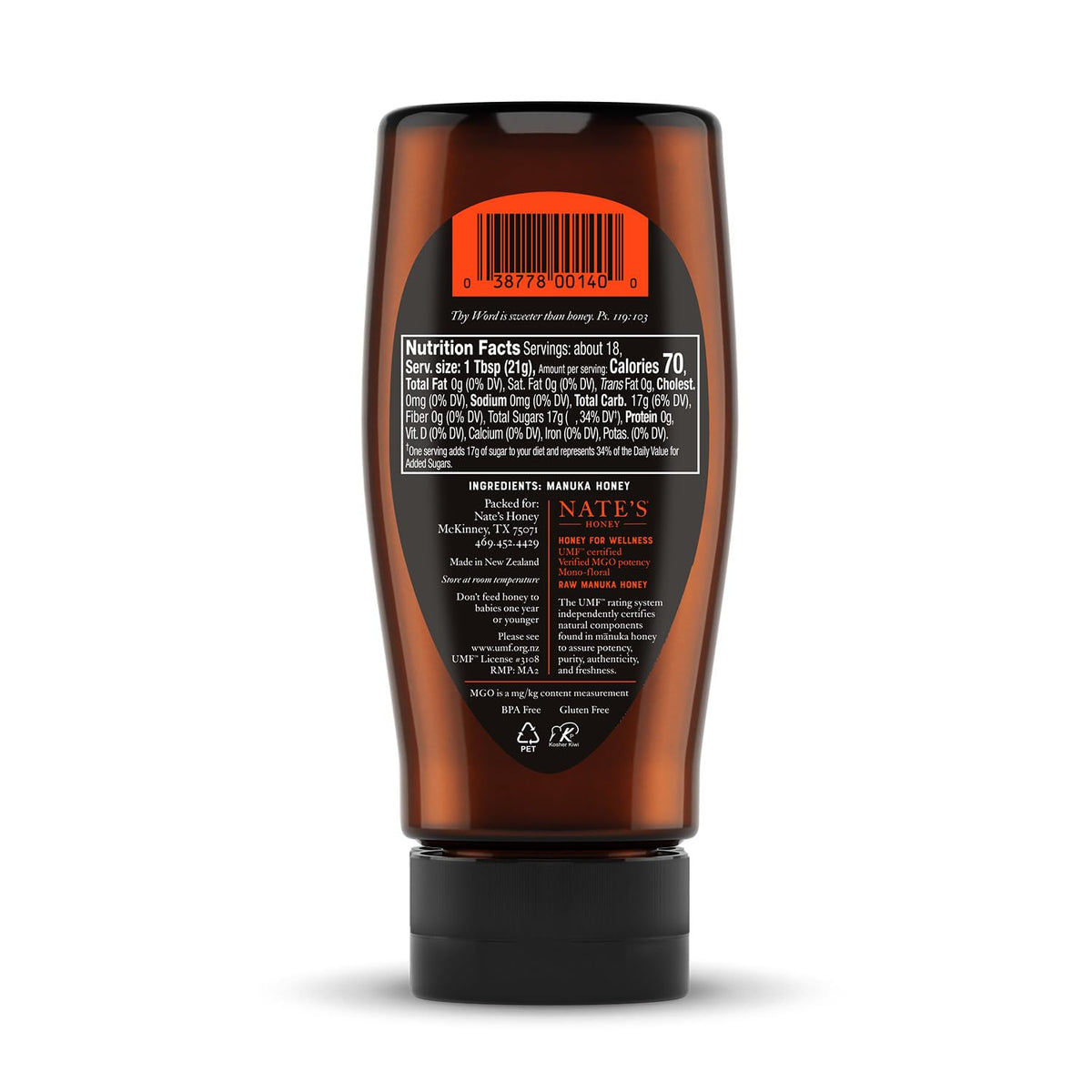 Nate's Manuka raw purity emphasizes 100% natural honey at your fingertips.