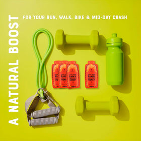 Athlete using Nate's Honey Minis during a workout for quick energy.