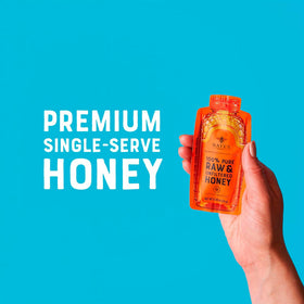 Close-up of Nate's Honey Minis packets showing individual portions for mess-free use.