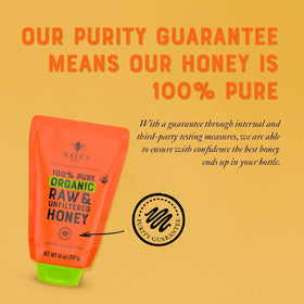 Nate's Organic Honey pollen remains intact for authentic taste.