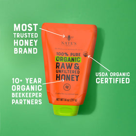 Nate's Organic Honey purity guarantee signals trusted quality.