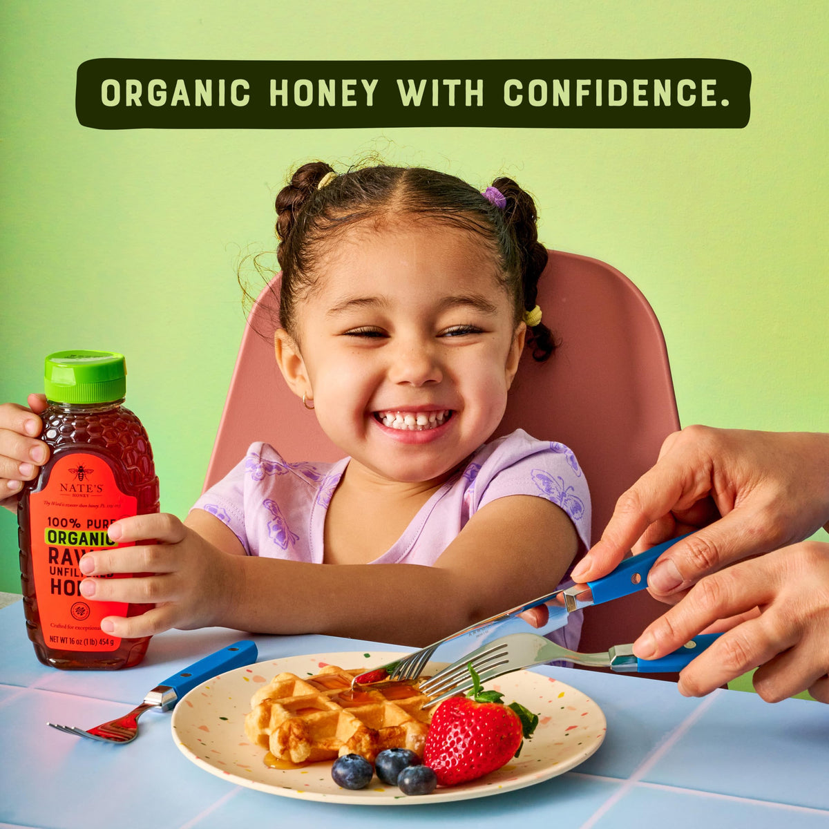 Nate's Organic Honey sustainable packaging reduces plastic waste.