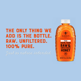Nate's Honey Texas Raw bottle reveals visible pollen for natural richness