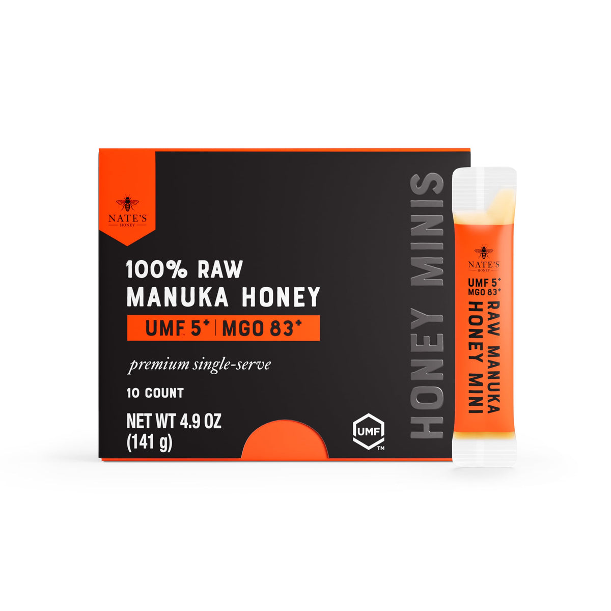 Nate's Manuka Honey Minis on-the-go packets for mess-free daily sweetness.