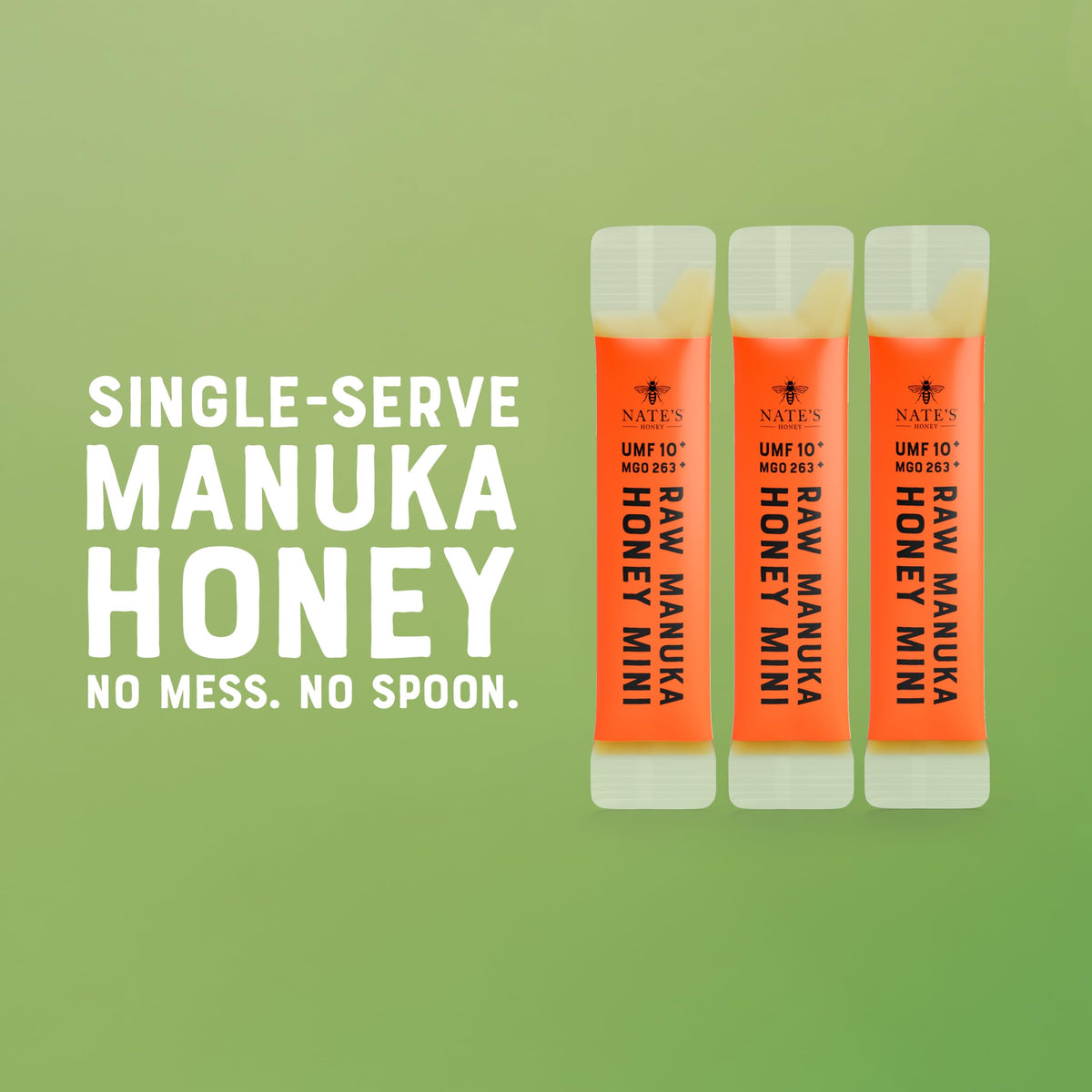 Nate's Manuka Minis UMF 10+ label highlighting purity and potency.