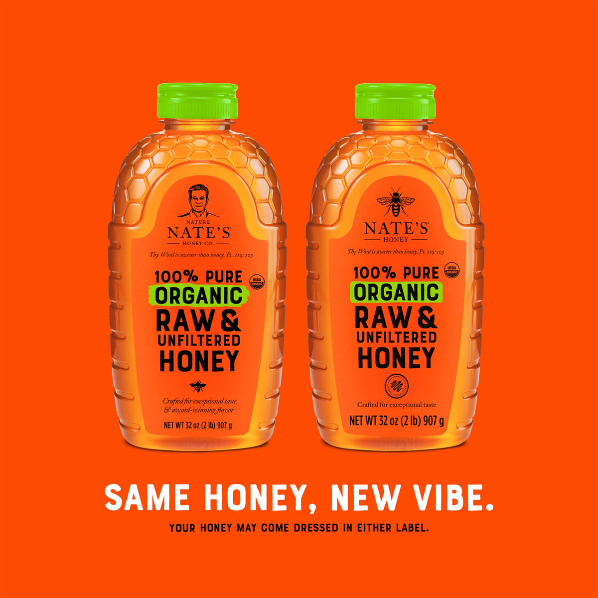 Bees and hive imagery linking Nate's Honey to beekeeping origins