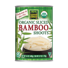 Native Forest Organic Sliced Bamboo Shoots in cans for quick stir-fries.