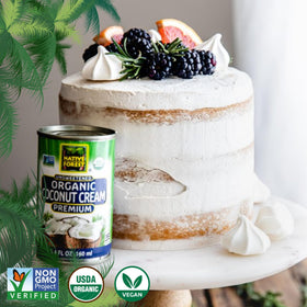 Native Forest coconut cream spoon-serve highlighting ready-to-use dairy-free cream for desserts.