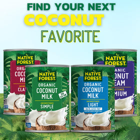 Native Forest coconut milk unsweetened shop display emphasizes the pantry staple.